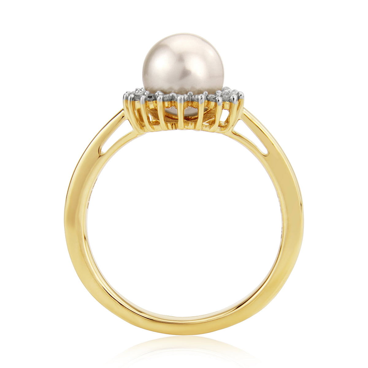 9ct gold 7mm cultured pearl & diamond cluster ring 0.15ct