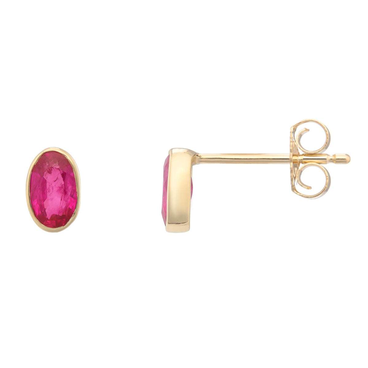 9ct gold 5x3mm oval rubover ruby stud earrings
