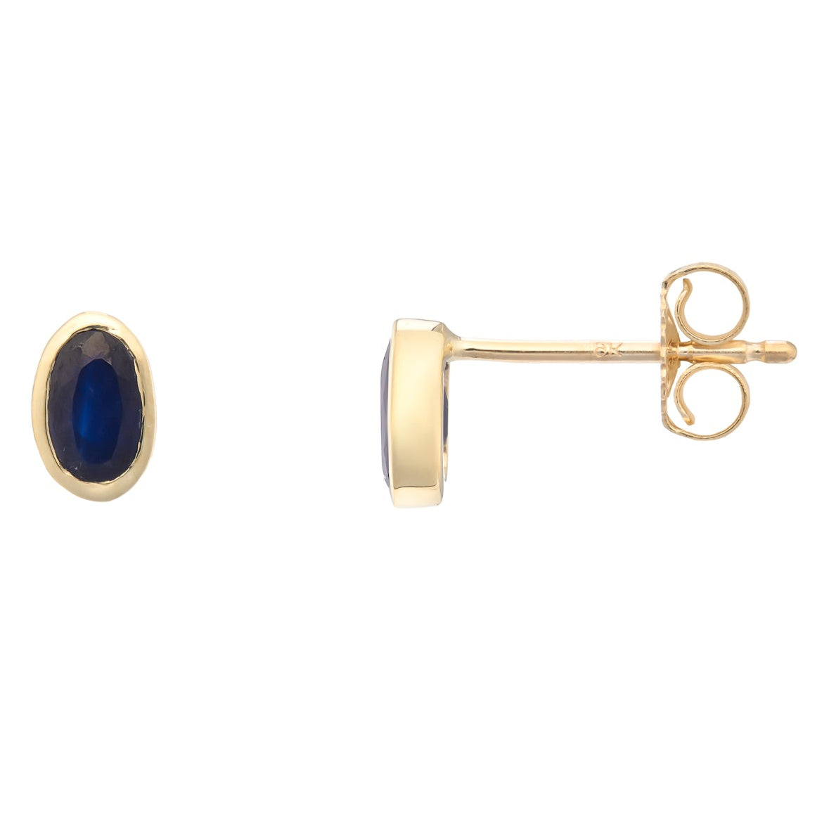 9ct gold 5x3mm oval rubover sapphire stud earring