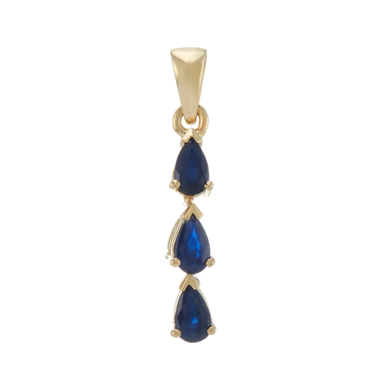 9ct gold triple 5x3mm pear shape sapphire pendant