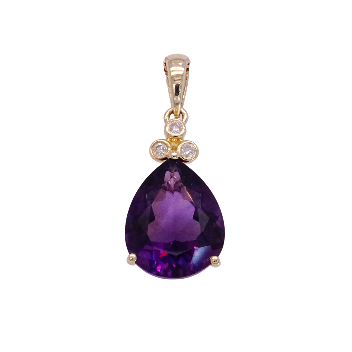 9ct gold 9x11mm pear shape amethyst &amp; diamond pendant 0.03ct