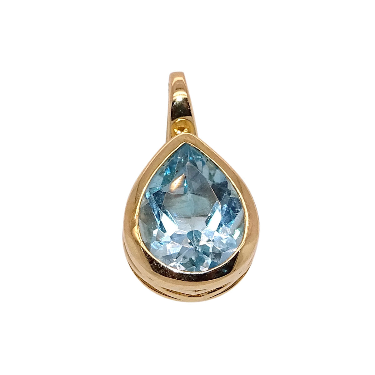 9ct gold 9x7mm pear shape rub over set blue topaz pendant