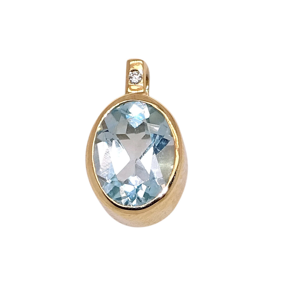 9ct gold 8x6mm oval rub over set blue topaz pendant