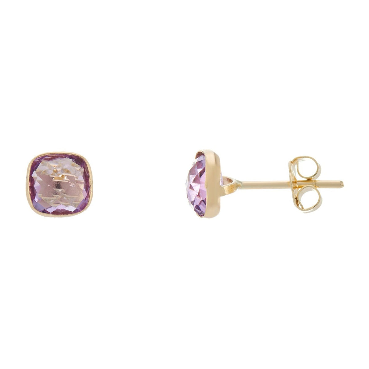9ct gold 6mm cushion rubover amethyst studs