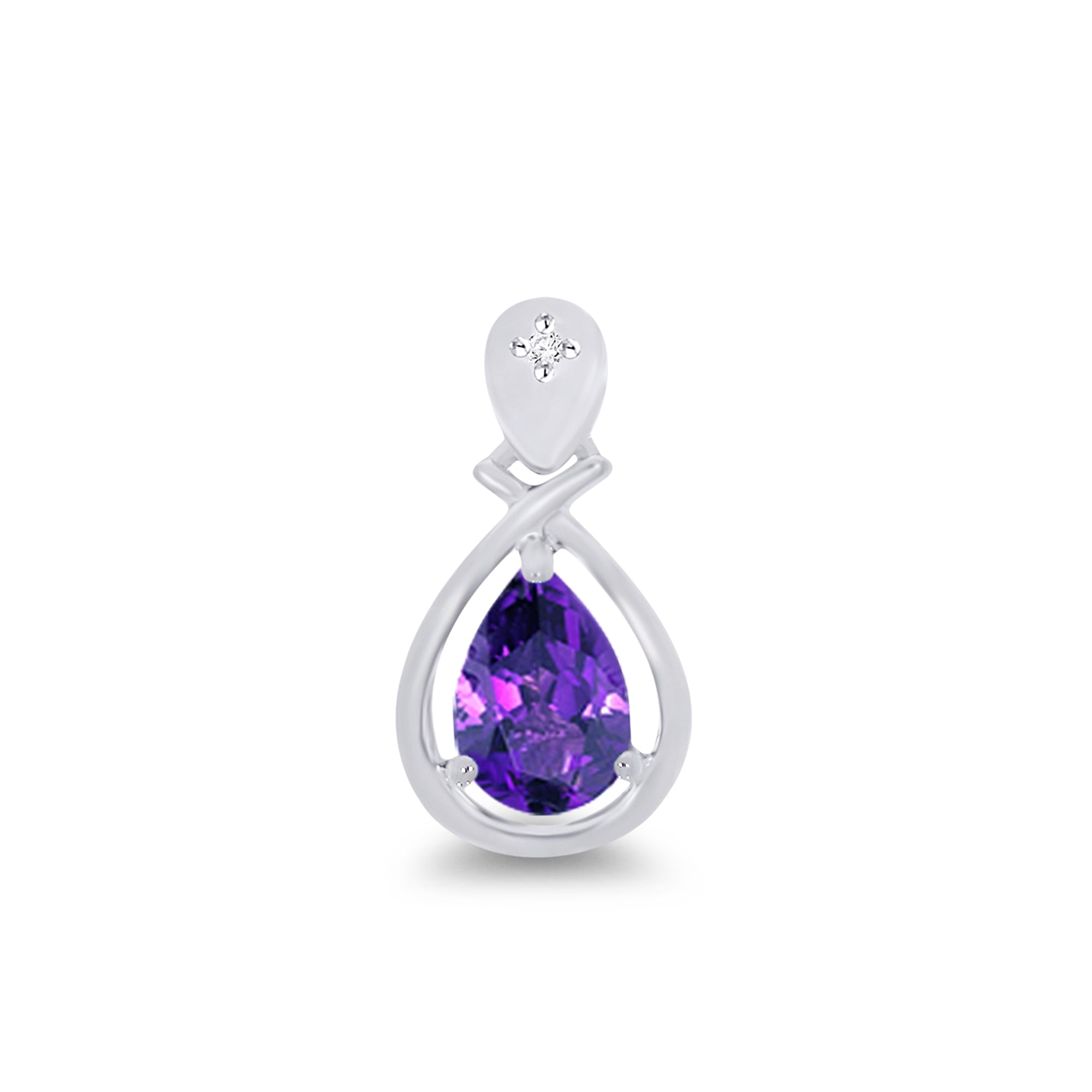 9ct white gold checkerboard cut  7x5mm pear shape amethyst & diamond pendant 0.01ct