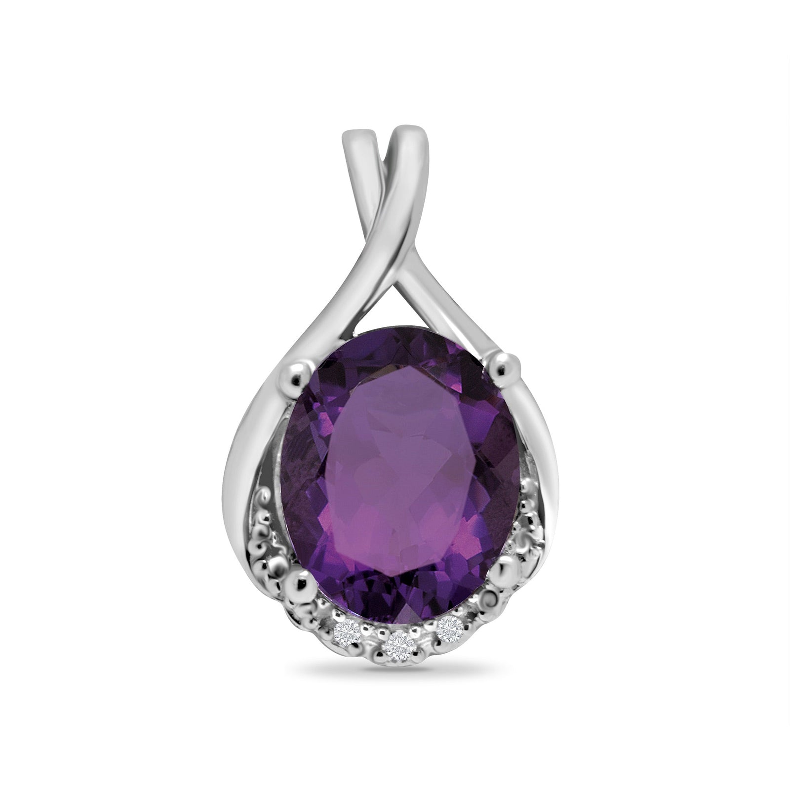 9ct white gold 10x8mm oval amethyst & diamond pendant 0.02ct