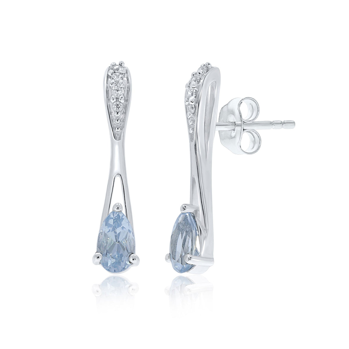 9ct white gold 5x3mm pear shape aquamarine &amp; diamond drop earrings 0.05ct