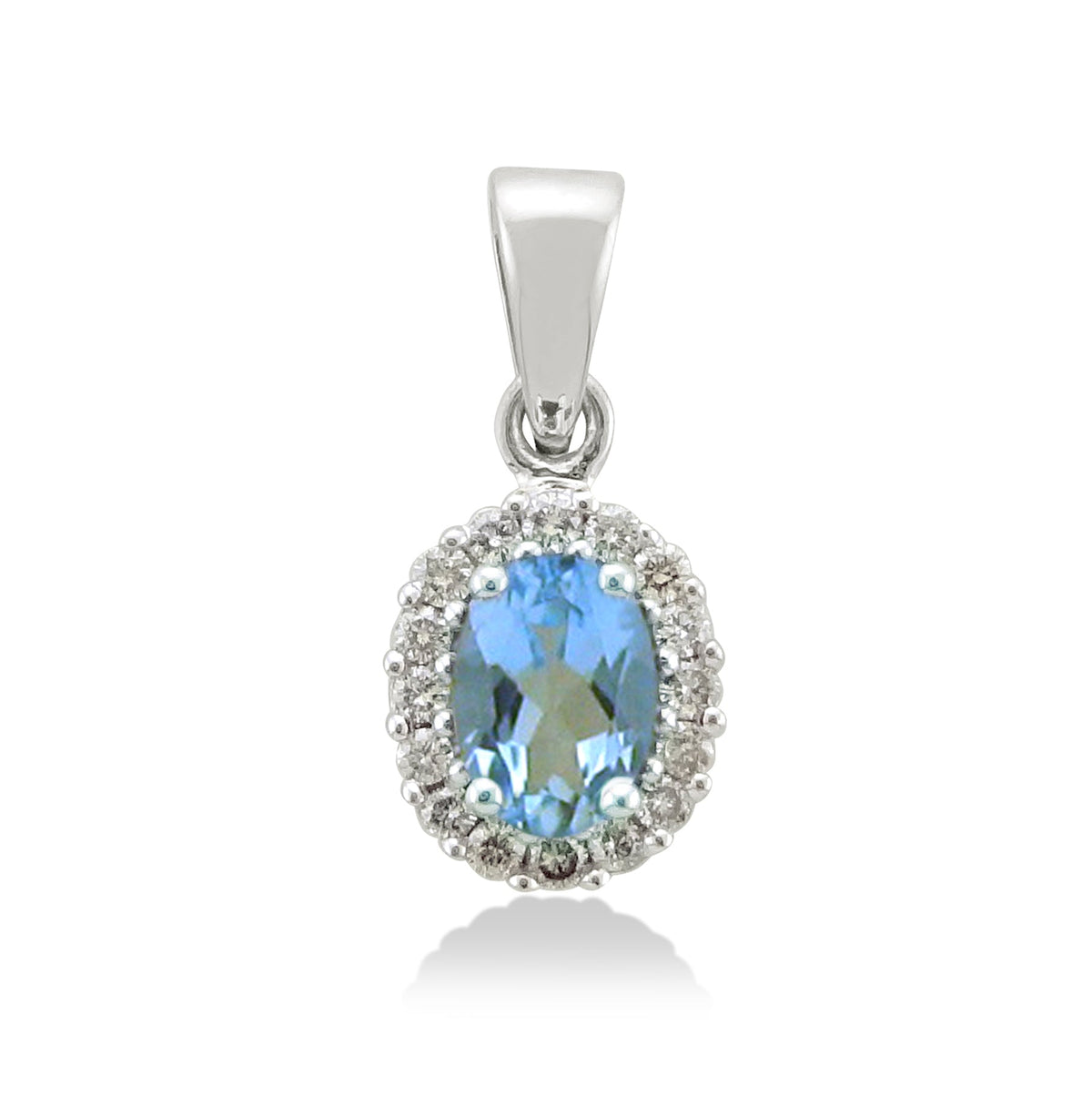 9ct white gold 6x4mm oval aquamarine &amp; diamond cluster pendant 0.16ct