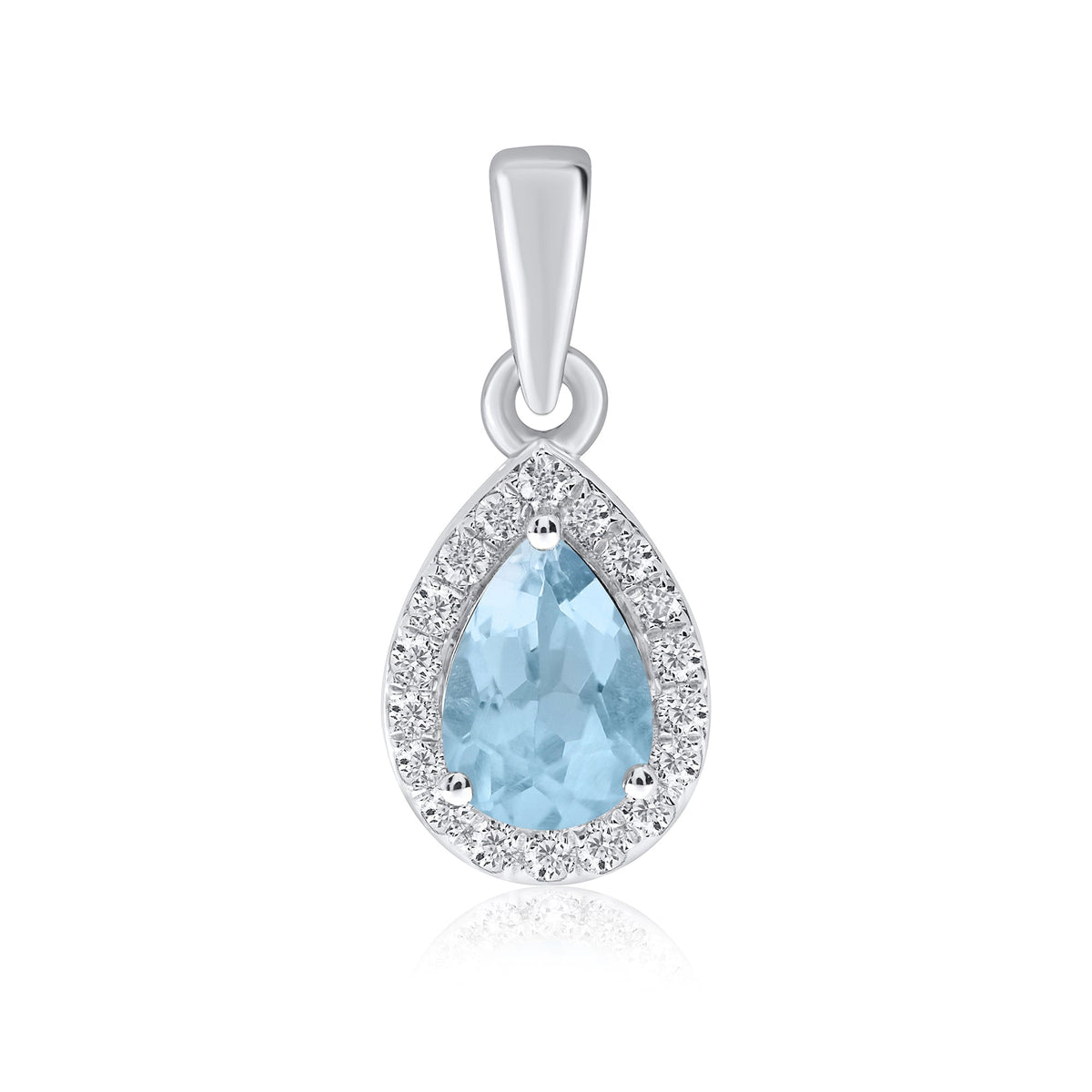 9ct white gold 6x4mm pear shape aquamarine &amp; diamond cluster pendant 0.08ct