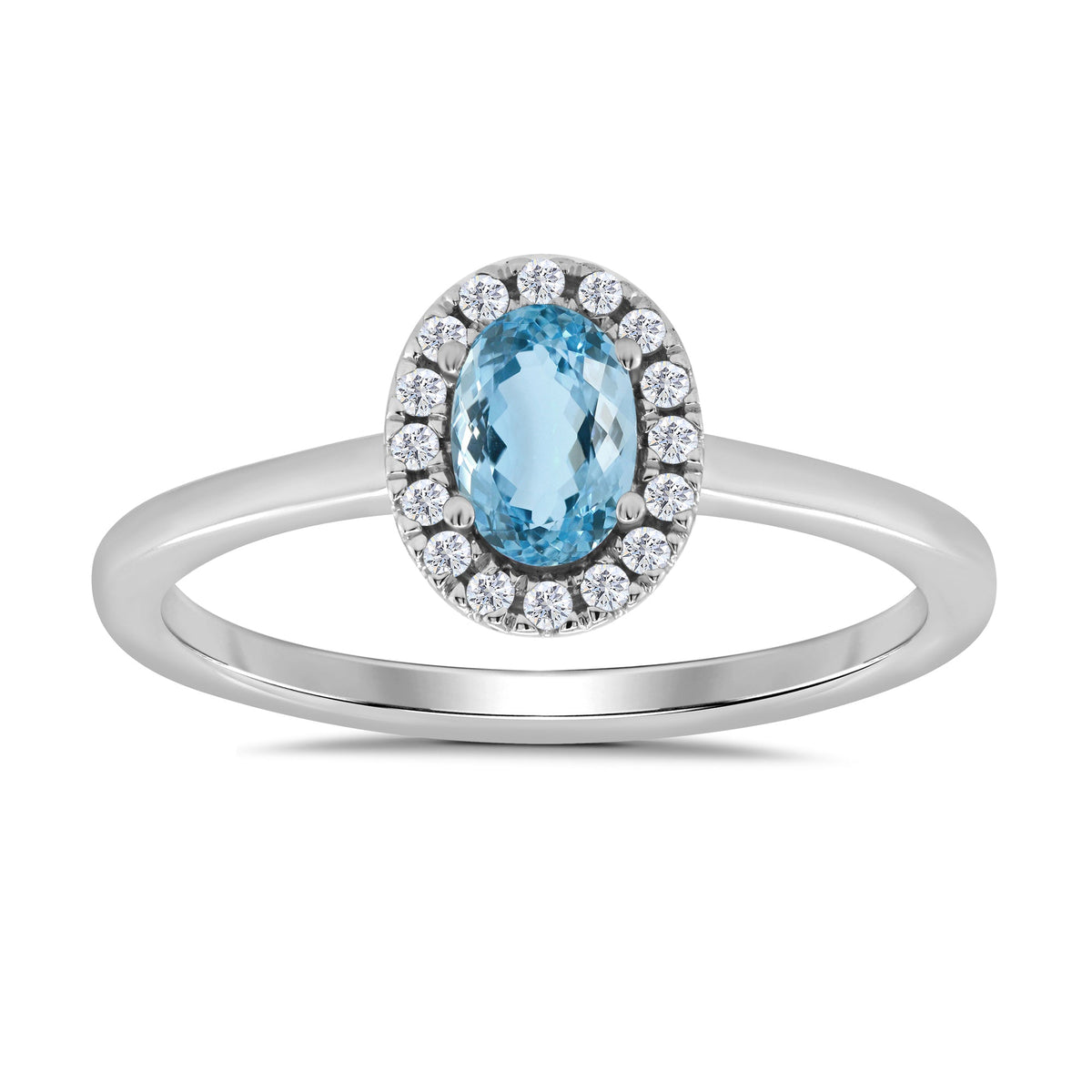 9ct white gold 6x4mm oval aquamarine &amp; diamond cluster ring  0.10ct