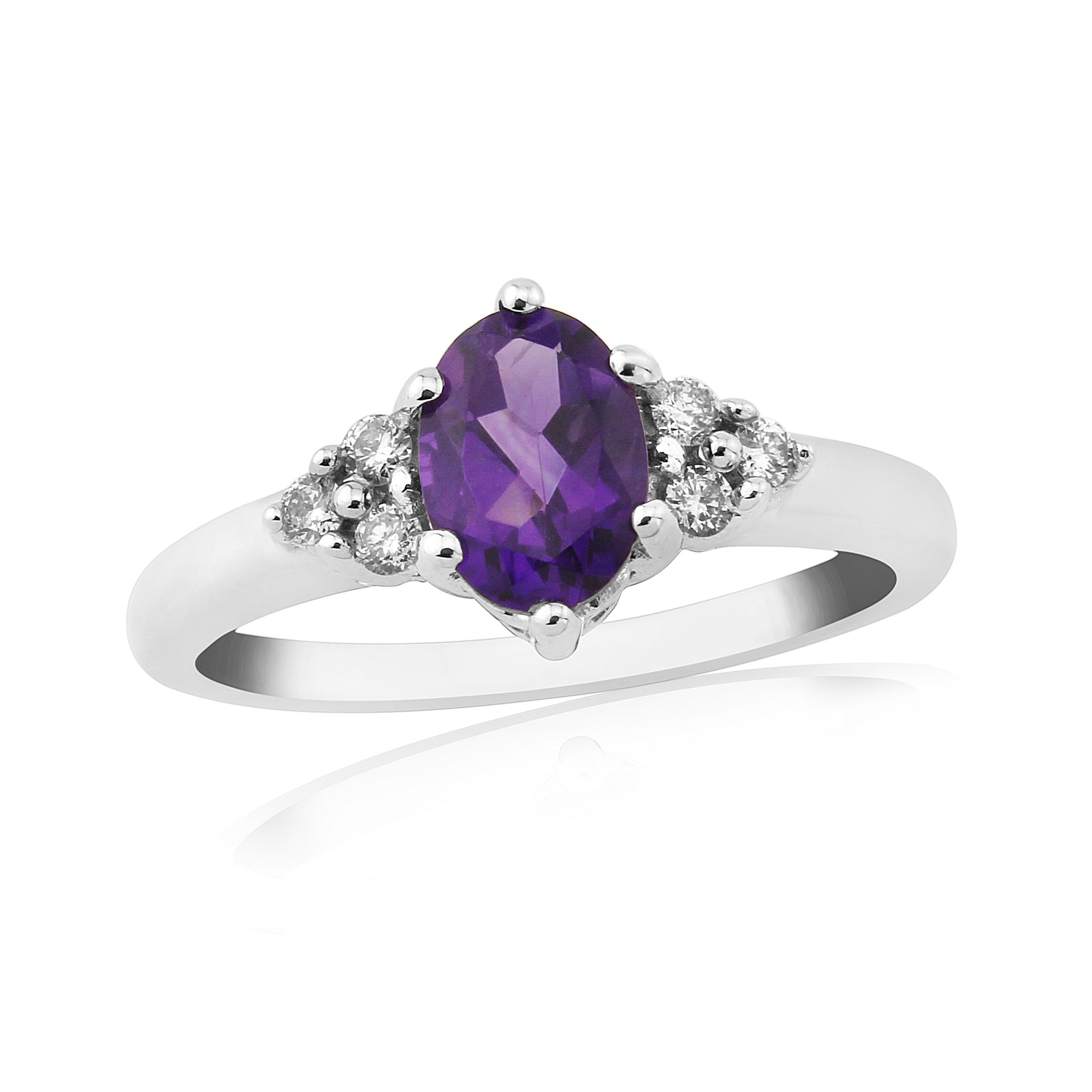 9ct white gold 7x5mm oval amethyst & diamond ring 0.11ct