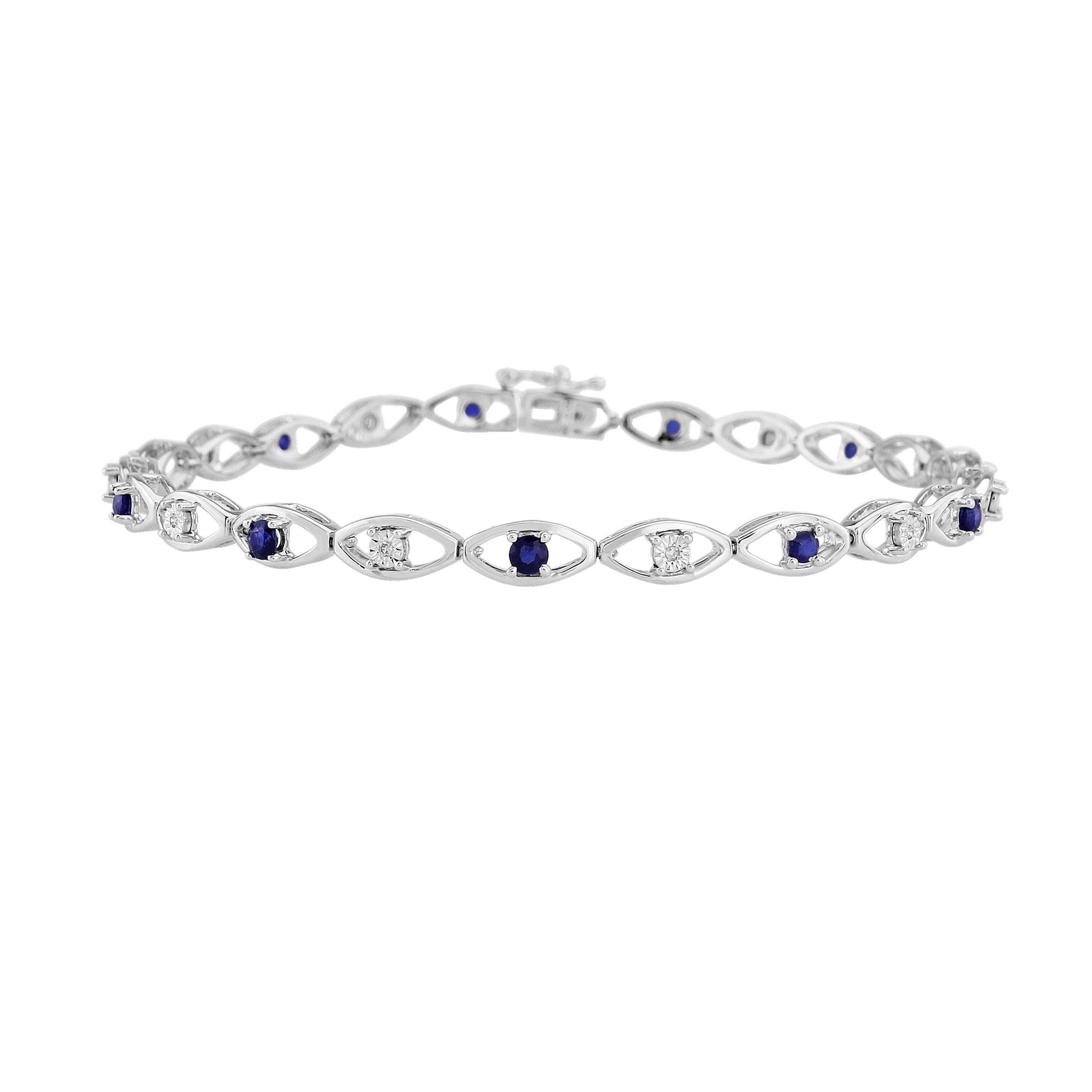 9ct white gold sapphire & diamond set bracelet 0.05ct