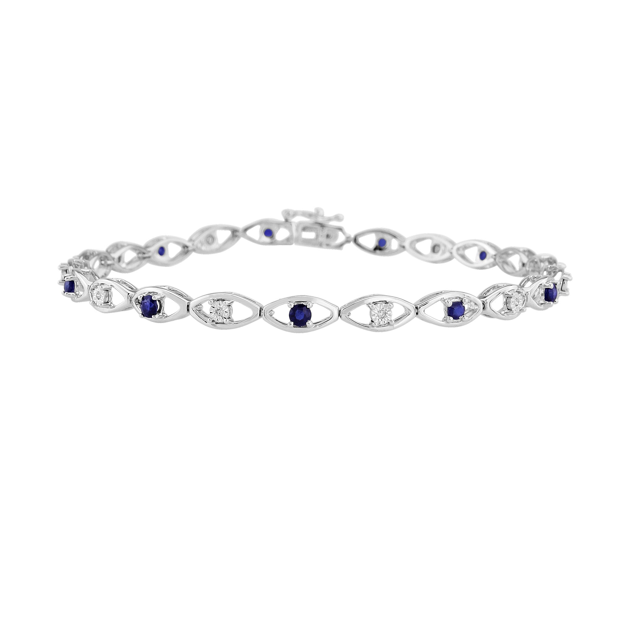 9ct white gold sapphire & diamond set bracelet 0.05ct