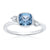 9ct white gold 6mm cushion shape rub over set blue topaz & diamond ring 0.14ct