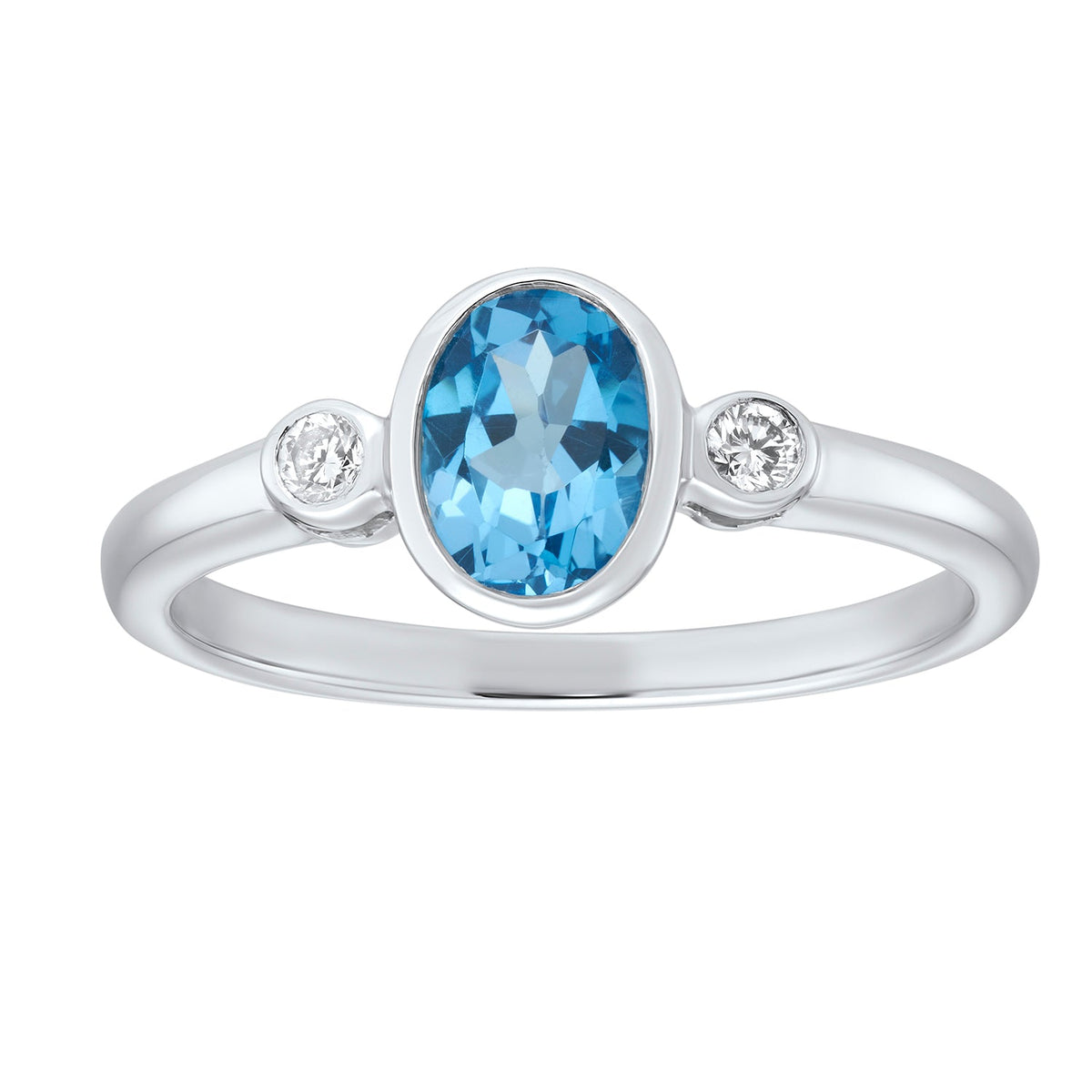 9ct white gold 7x5mm oval blue topaz &amp; diamond ring 0.07ct