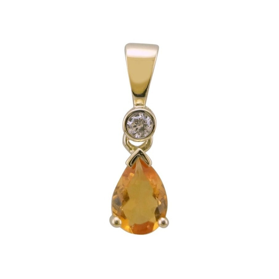 9ct gold 7x5mm pear shape citrine &amp; diamond pendant 0.05ct
