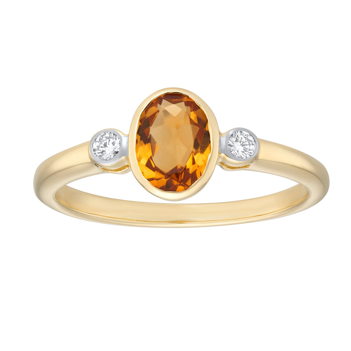 9ct 7x5mm oval citrine &amp; diamond ring 0.07ct
