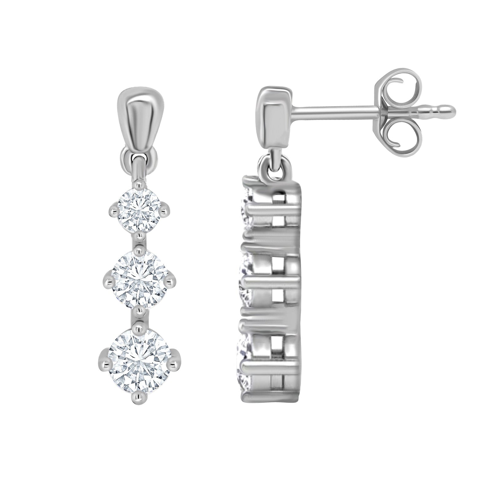 9ct white gold trilogy drop diamond earrings 0.30ct