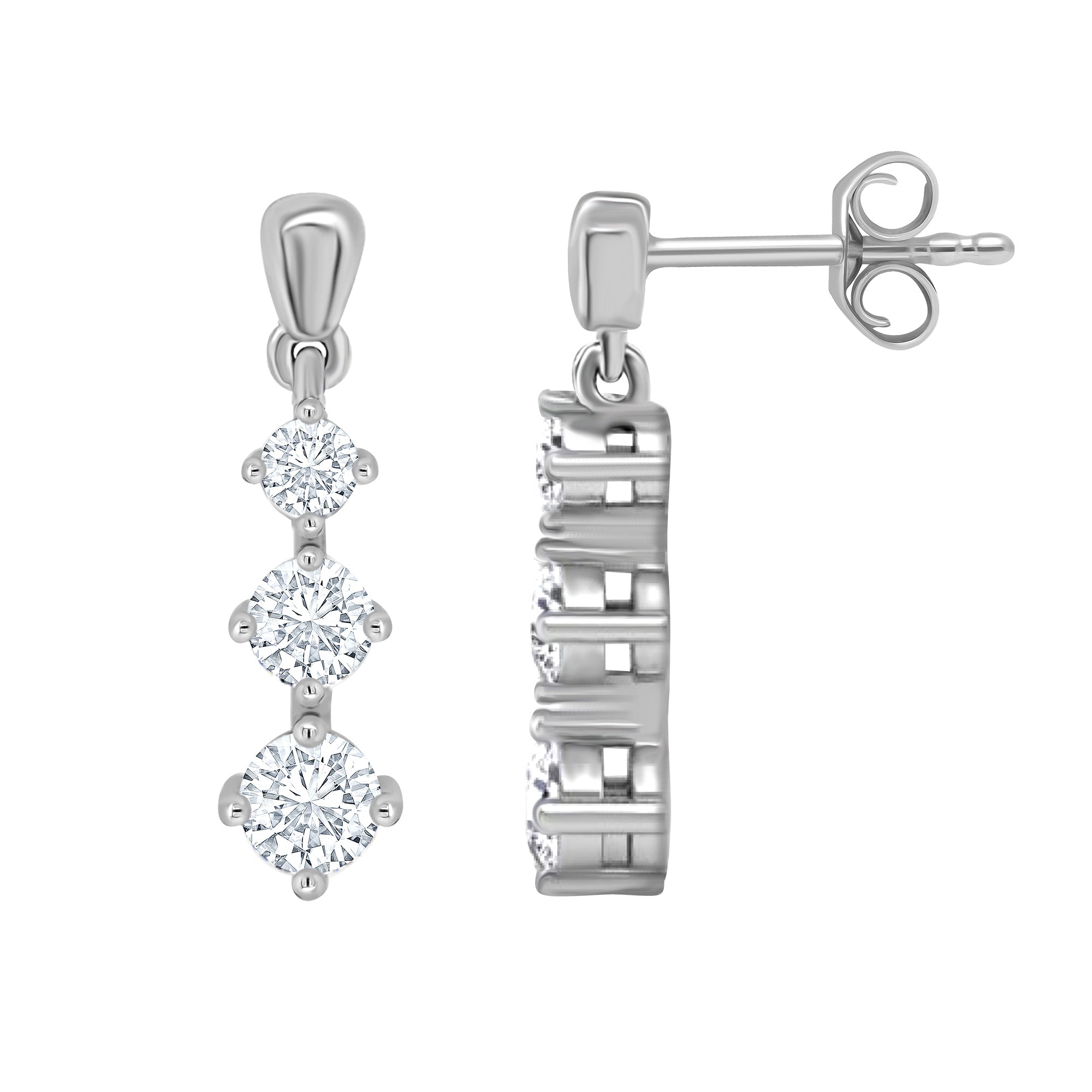 9ct white gold trilogy drop diamond earrings 0.30ct