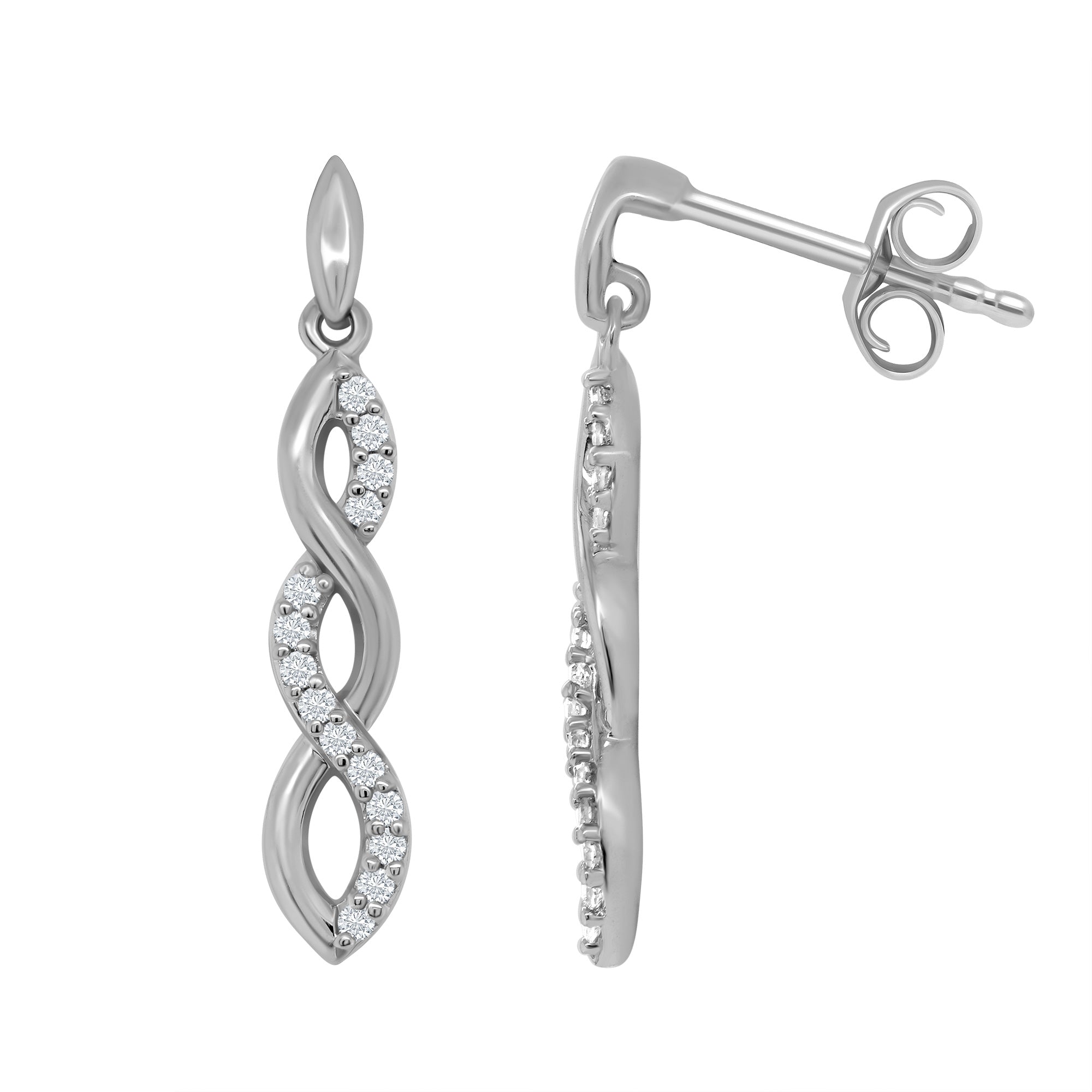 9ct white gold diamond set twist drop earrings 0.10ct