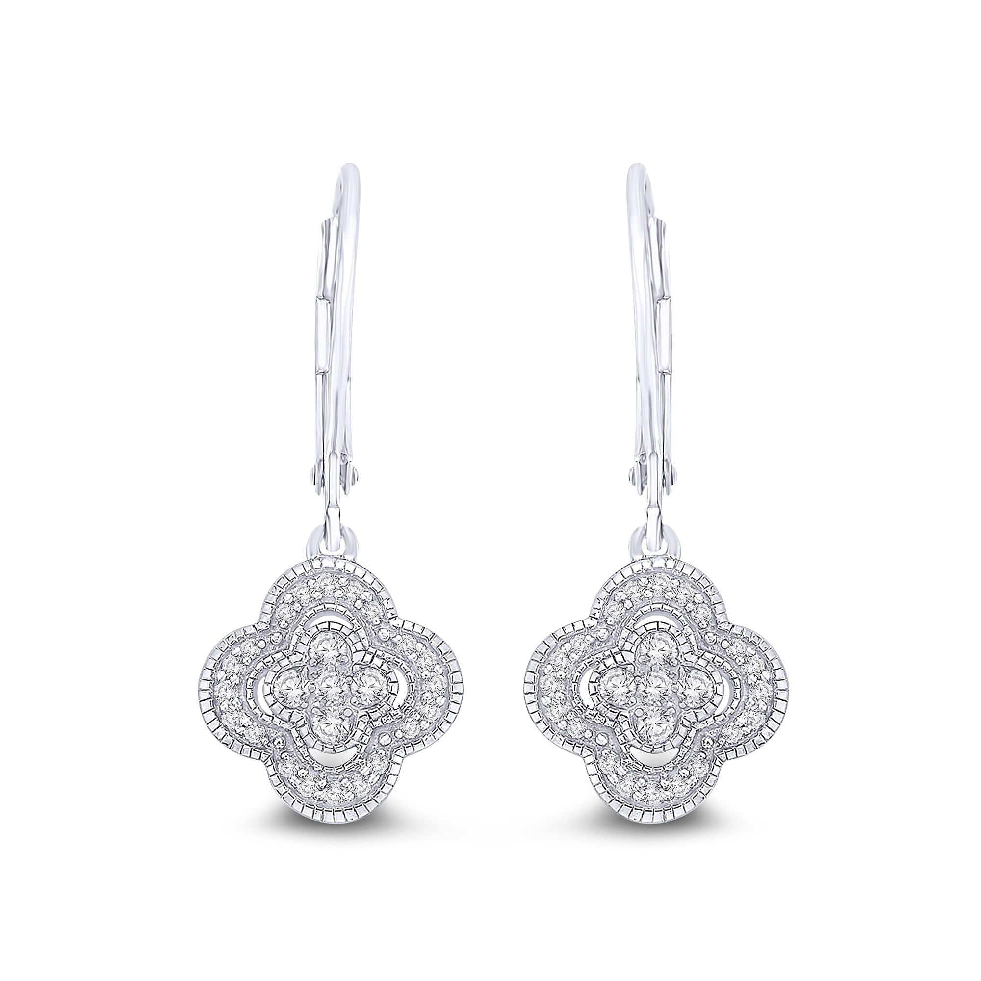 9ct white gold clover shape wire diamond set drop earrings 0.25ct