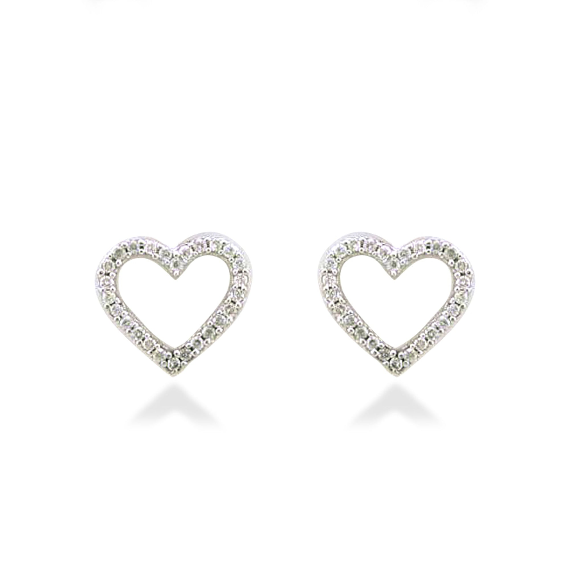 9ct white gold diamond cut out heart stud earrings 0.21ct