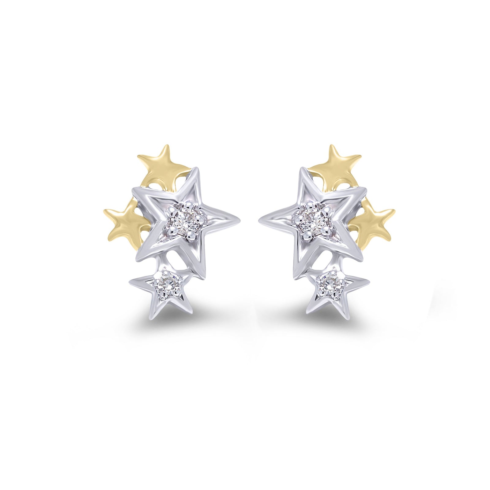 9ct white/yellow diamond set stars studs 0.05ct