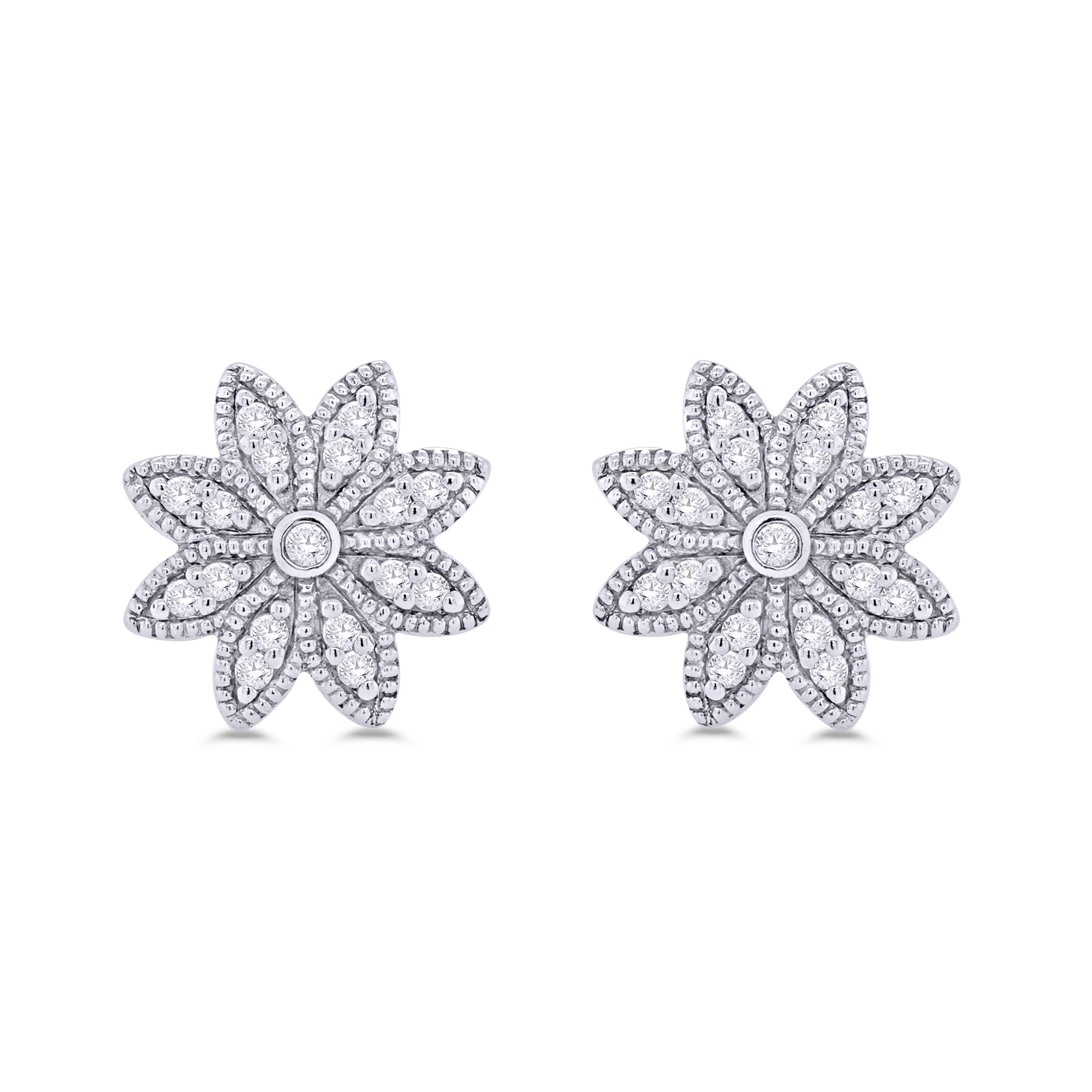 9ct white gold diamond set flower stud earrings 0.13ct