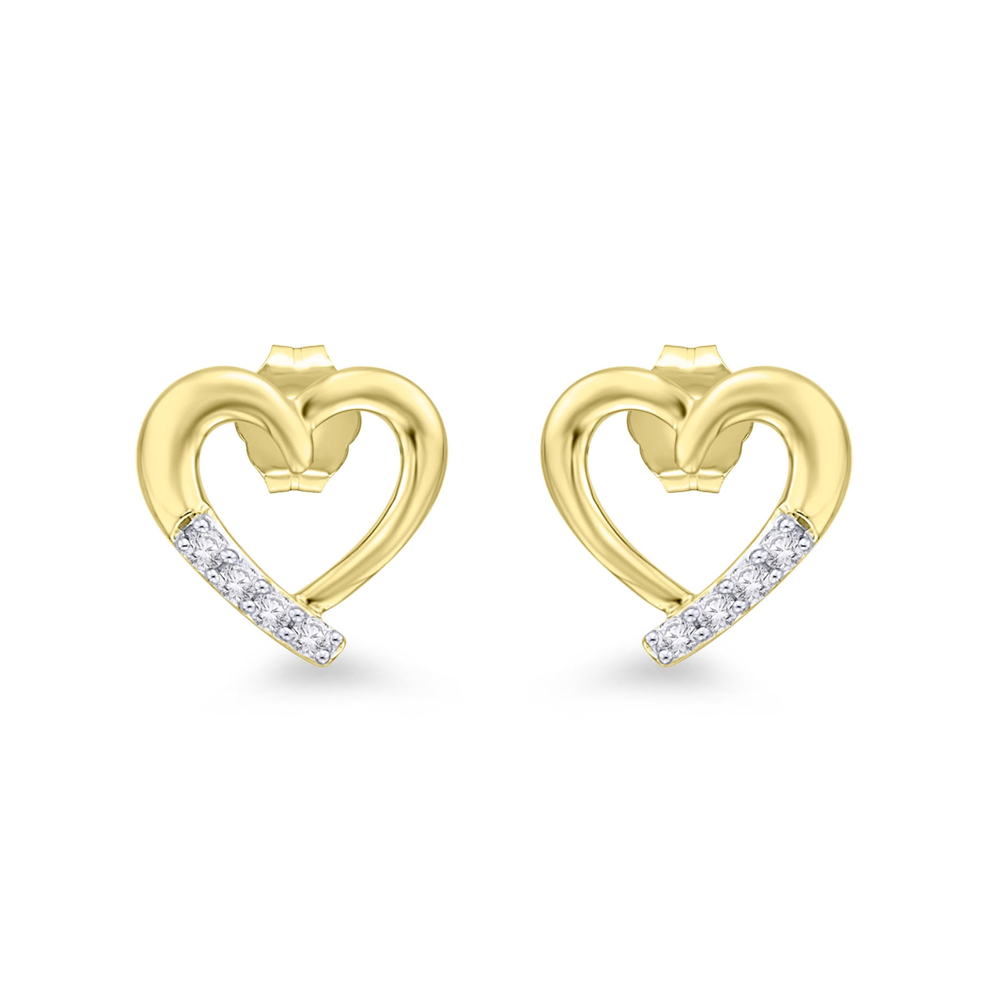 9ct gold diamond set heart stud earrings 0.05ct