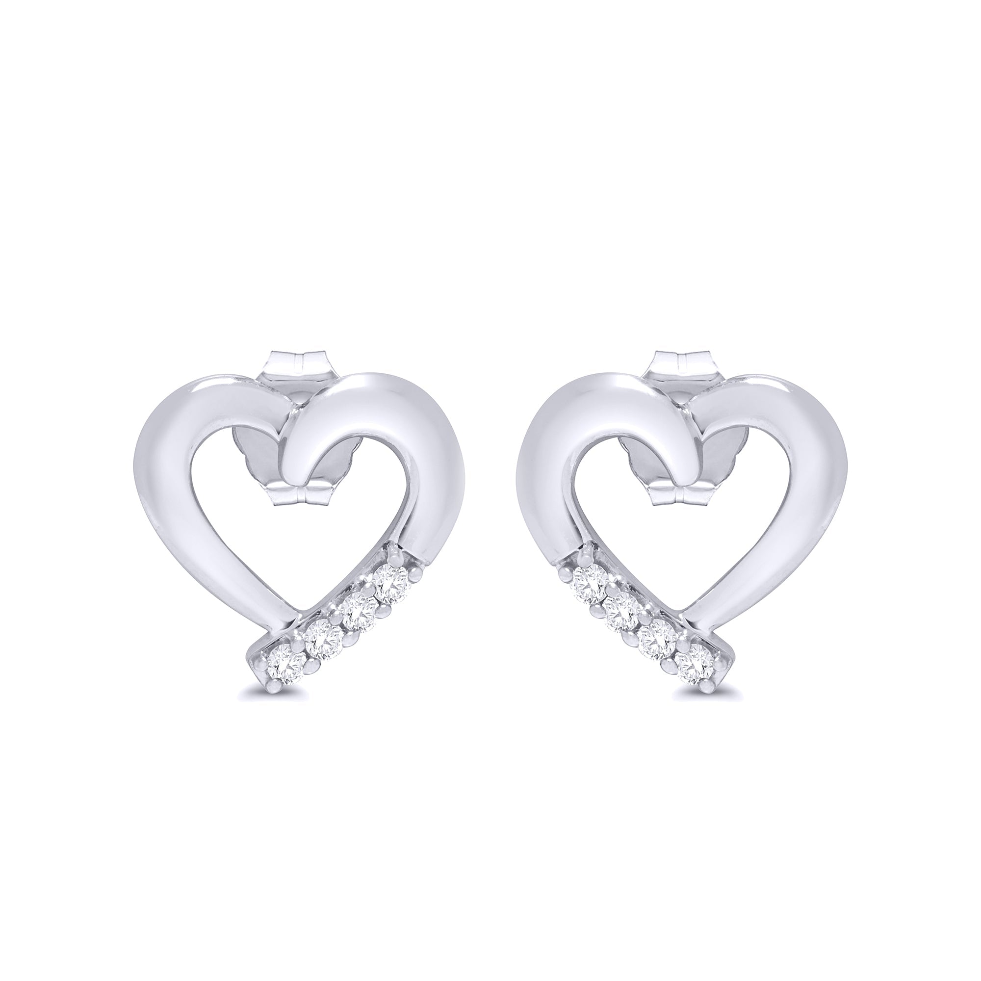 9ct white gold diamond set heart stud earrings 0.05ct