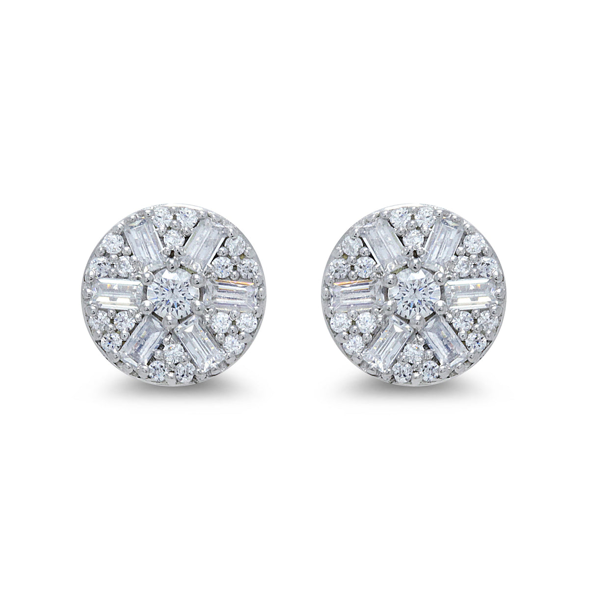 9ct white gold brilliant &amp; baguette cut round diamond stud earrings 0.45ct