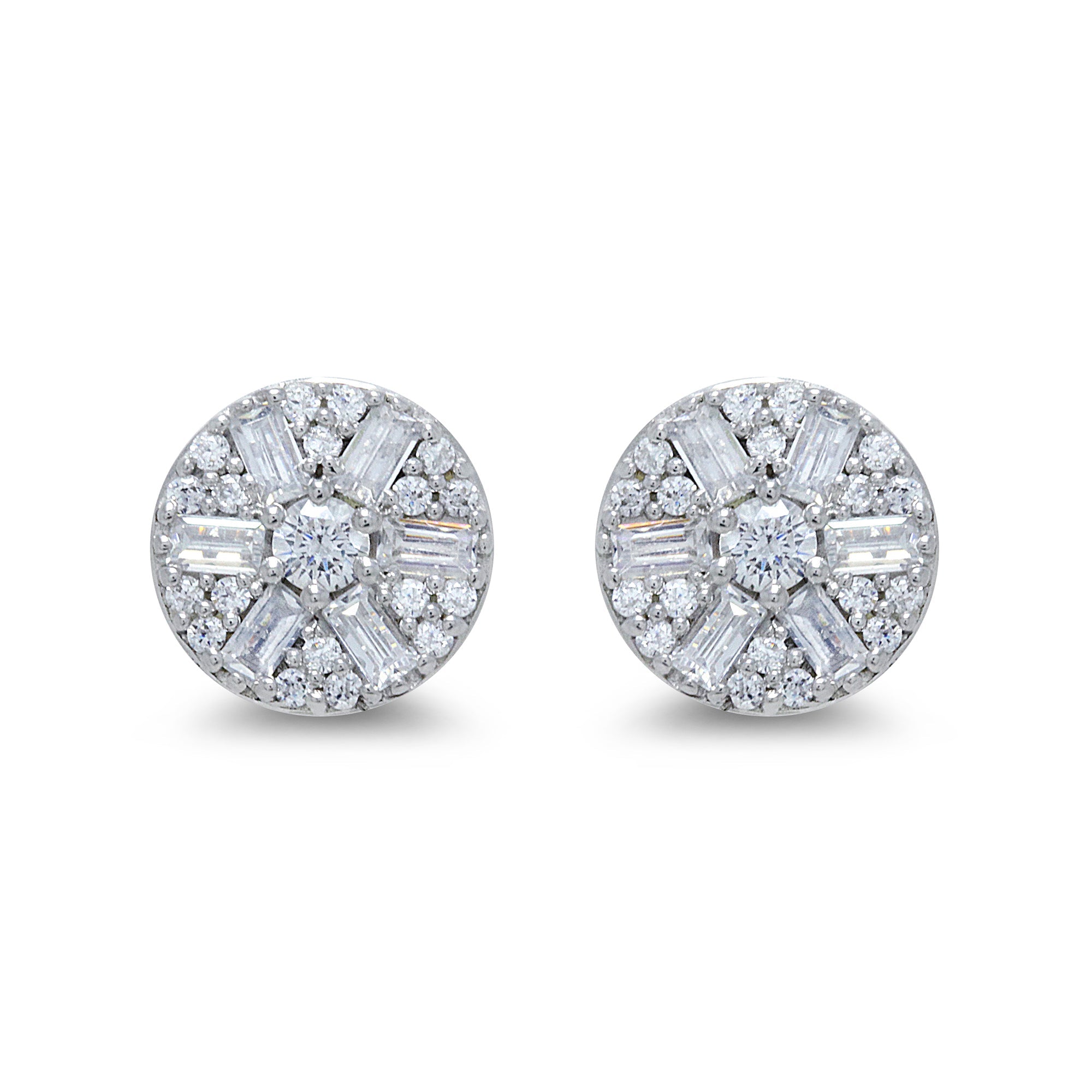 9ct white gold brilliant & baguette cut round diamond stud earrings 0.45ct