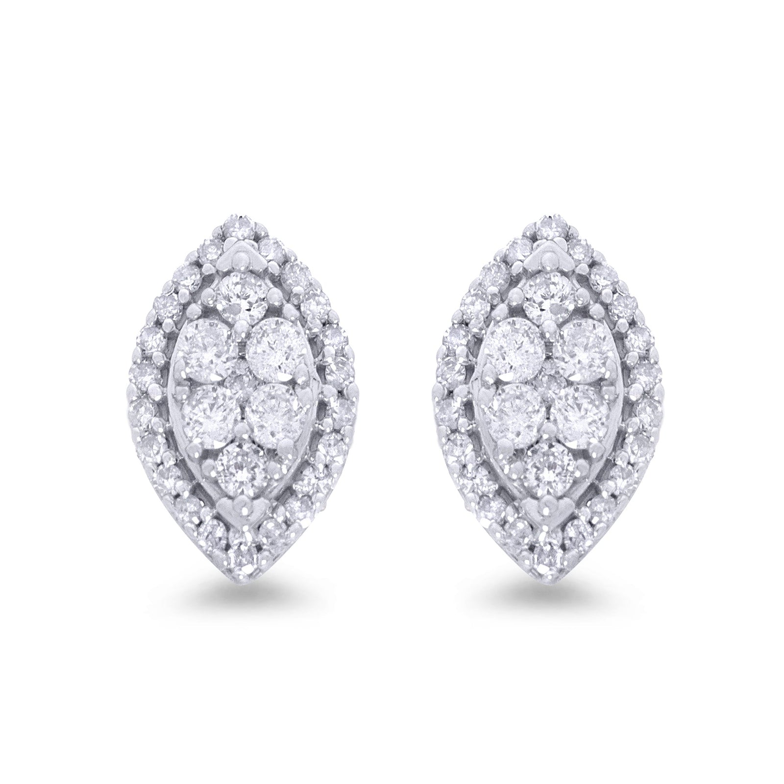 9ct white gold marquise shape diamond cluster stud earrings 0.35ct