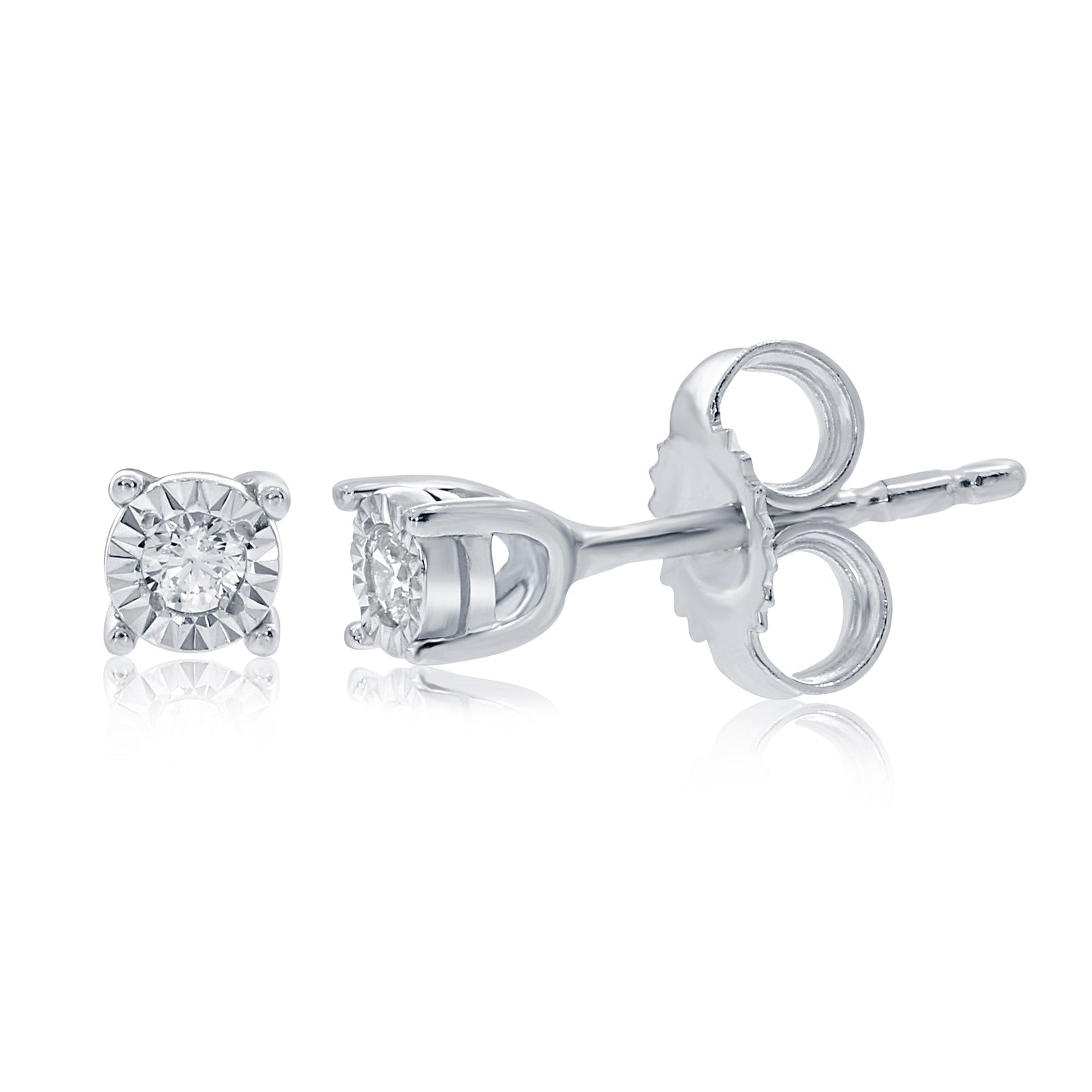 9ct white gold single stone miracle plate diamond stud earrings 0.05ct