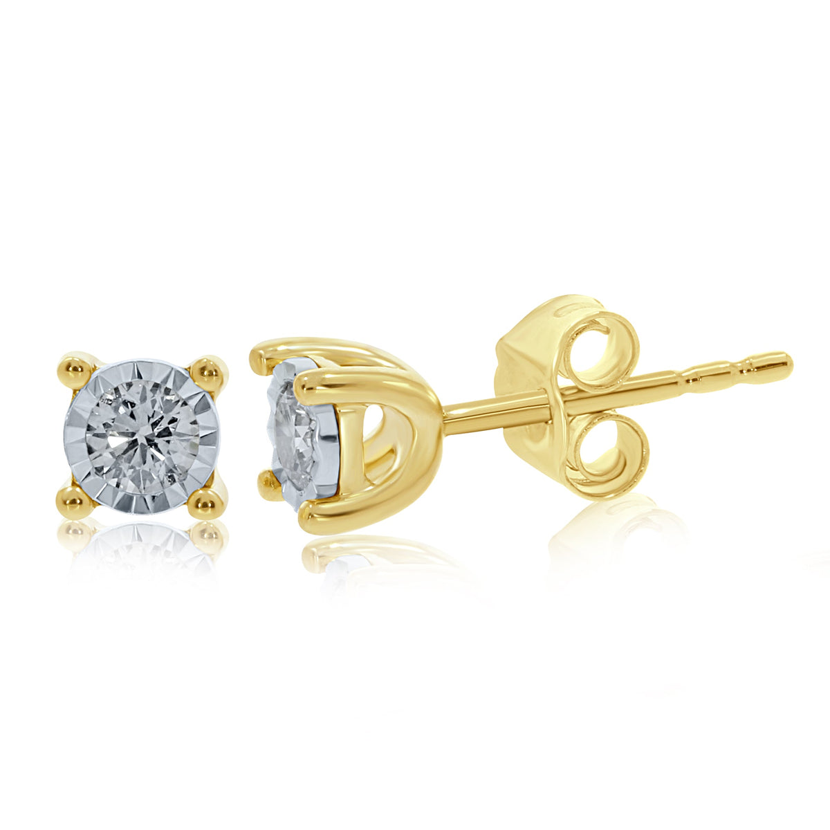 9ct gold single stone miracle plate diamond stud earrings 0.20ct