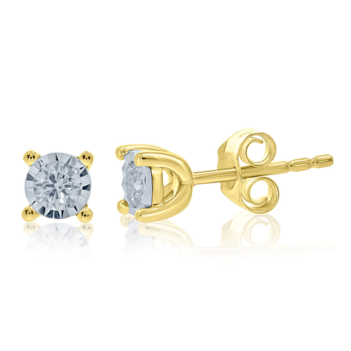 9ct gold single stone miracle plate diamond stud earrings 0.25ct