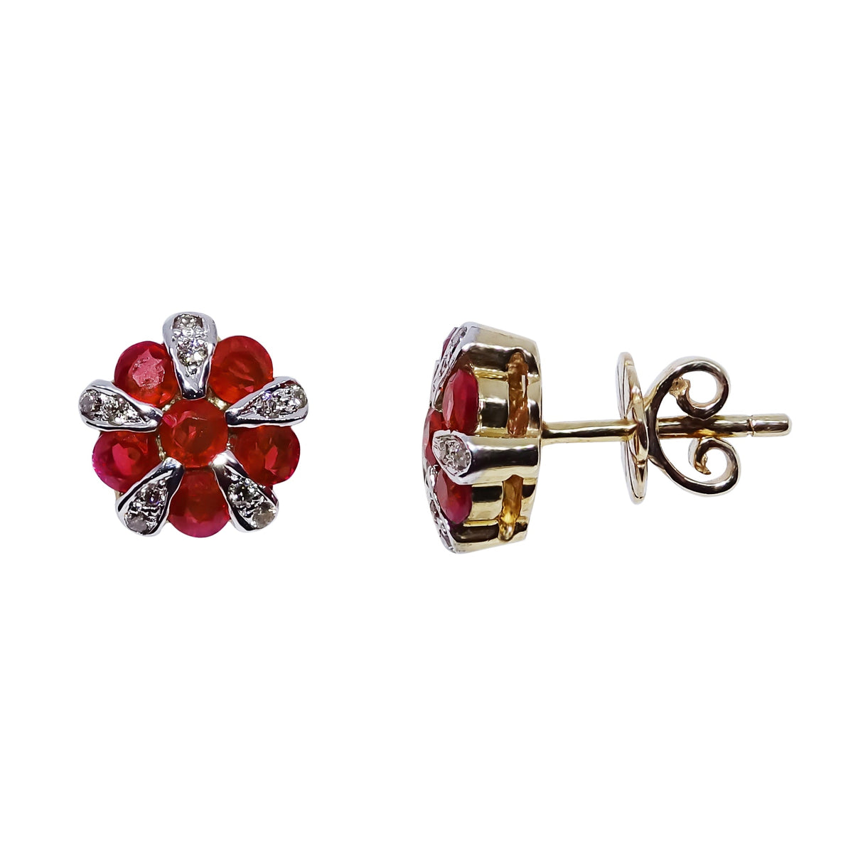 9ct ruby &amp; diamond stud earrings 0.08ct