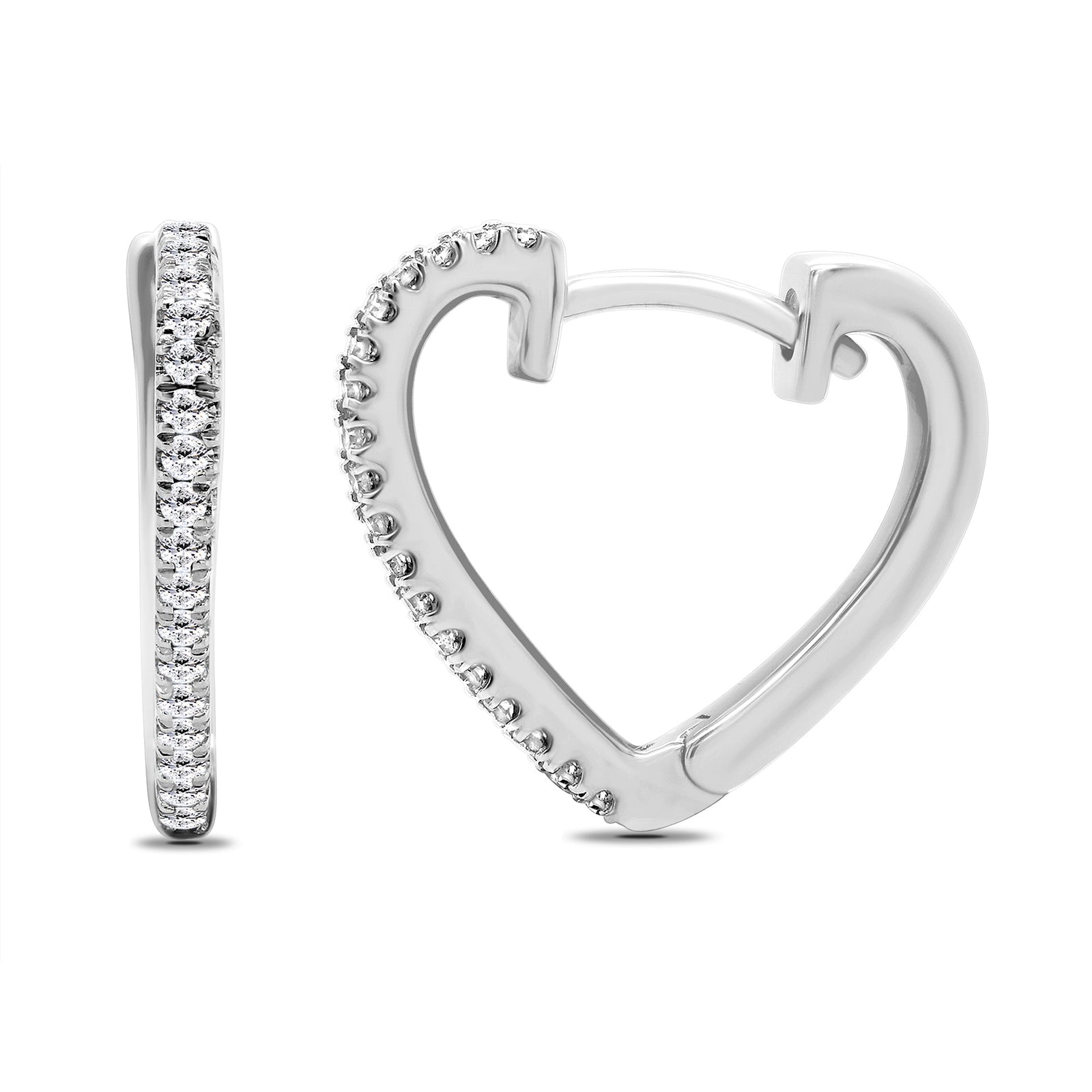 9ct white gold scallop edge heart shape diamond set huggy earrings 0.14ct