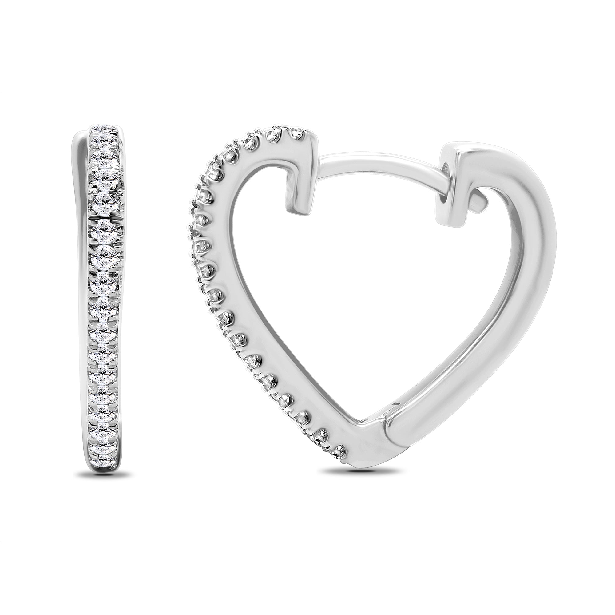 9ct white gold scallop edge heart shape diamond set huggy earrings 0.14ct