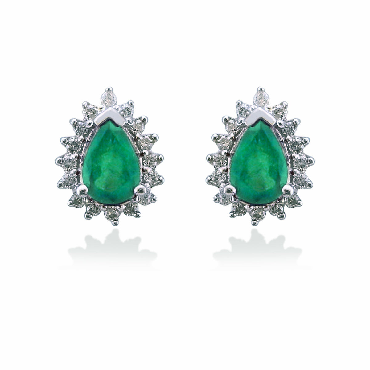 9ct gold 6x4mm pear shape emerald &amp; diamond cluster stud earrings 0.21ct
