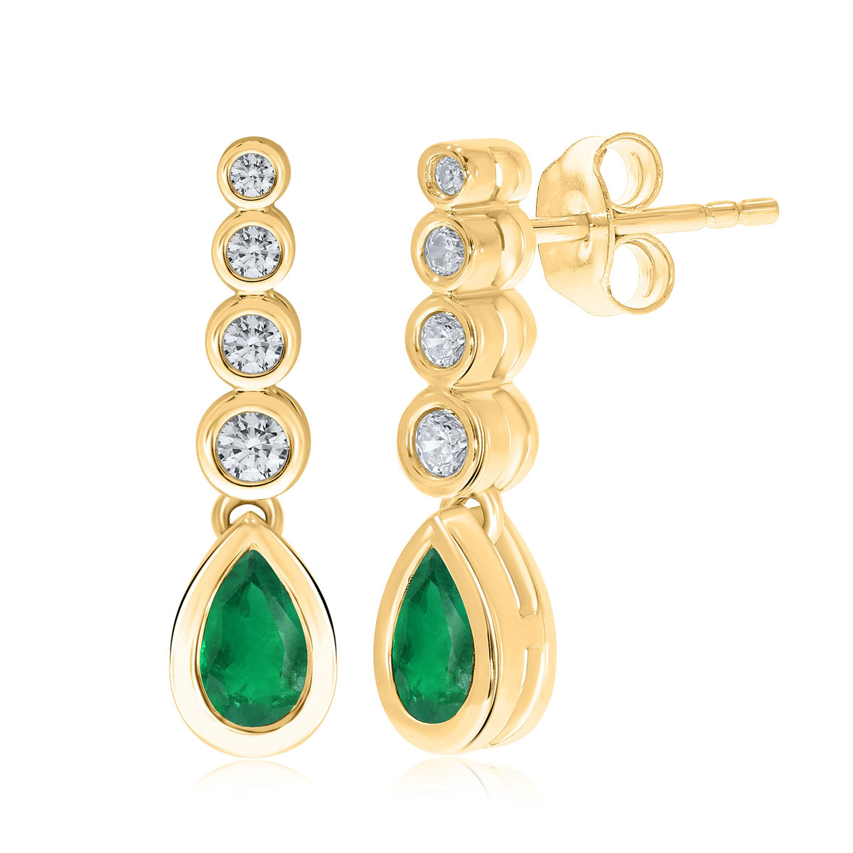 9ct gold 5x3mm pear shape emerald &amp; diamond drop earrings 0.14ct