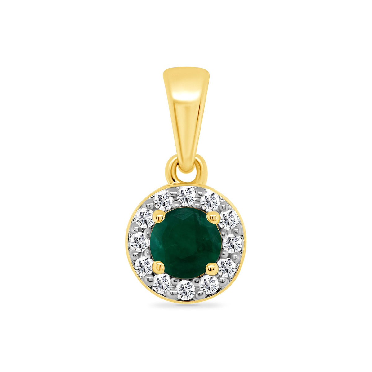 9ct gold 3.50mm emerald &amp; diamond cluster pendant 0.06ct