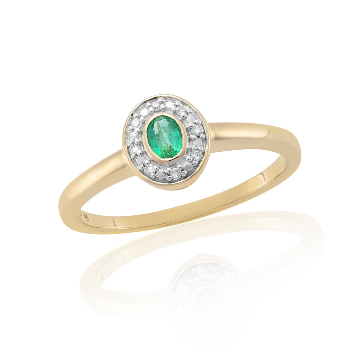 9ct gold 4x3mm oval emerald &amp; diamond cluster ring 0.03ct