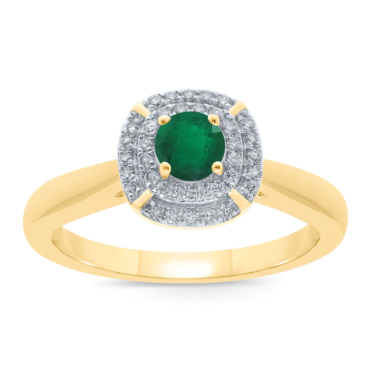 9ct gold 4.5mm round emerald &amp; diamond cluster ring 0.14ct