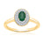 9ct gold 6x4mm oval emerald & two row diamond cluster ring 0.20ct