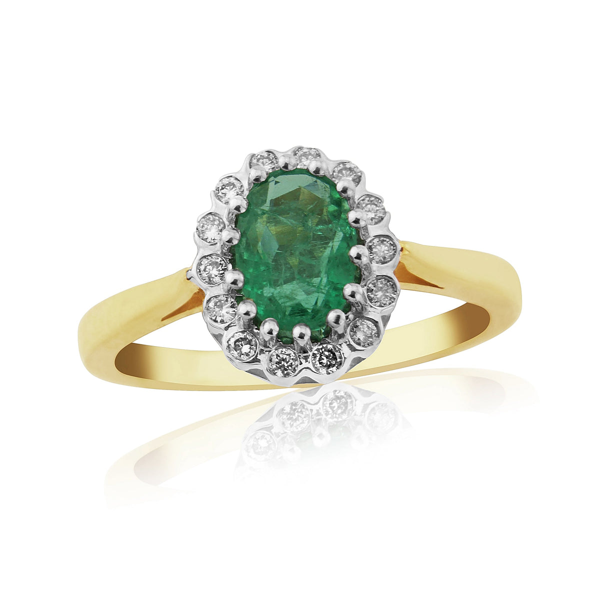 9ct gold 7x5mm oval emerald &amp; diamond cluster ring 0.12ct