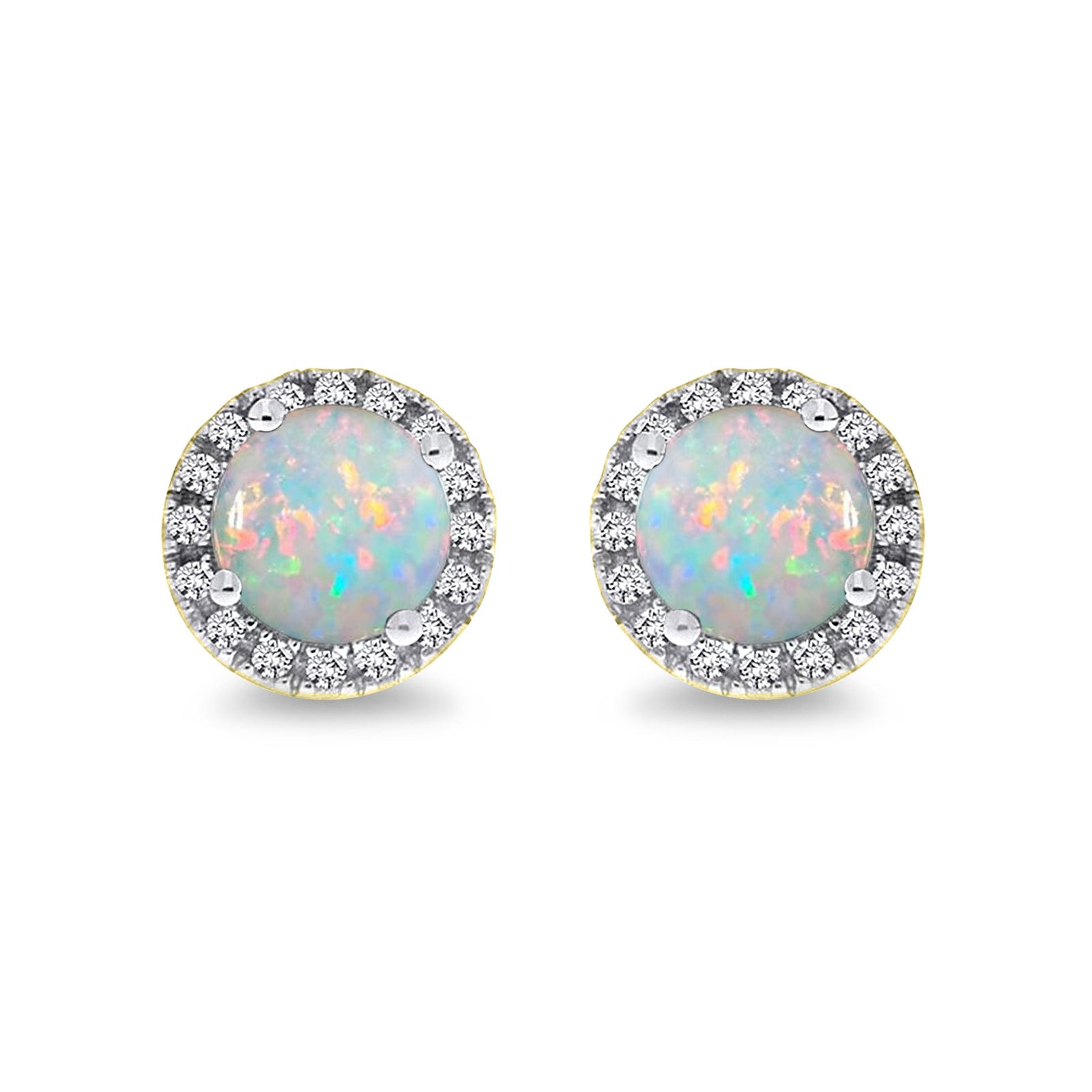 9ct gold 4mm round opal & diamond cluster stud earrings 0.19ct