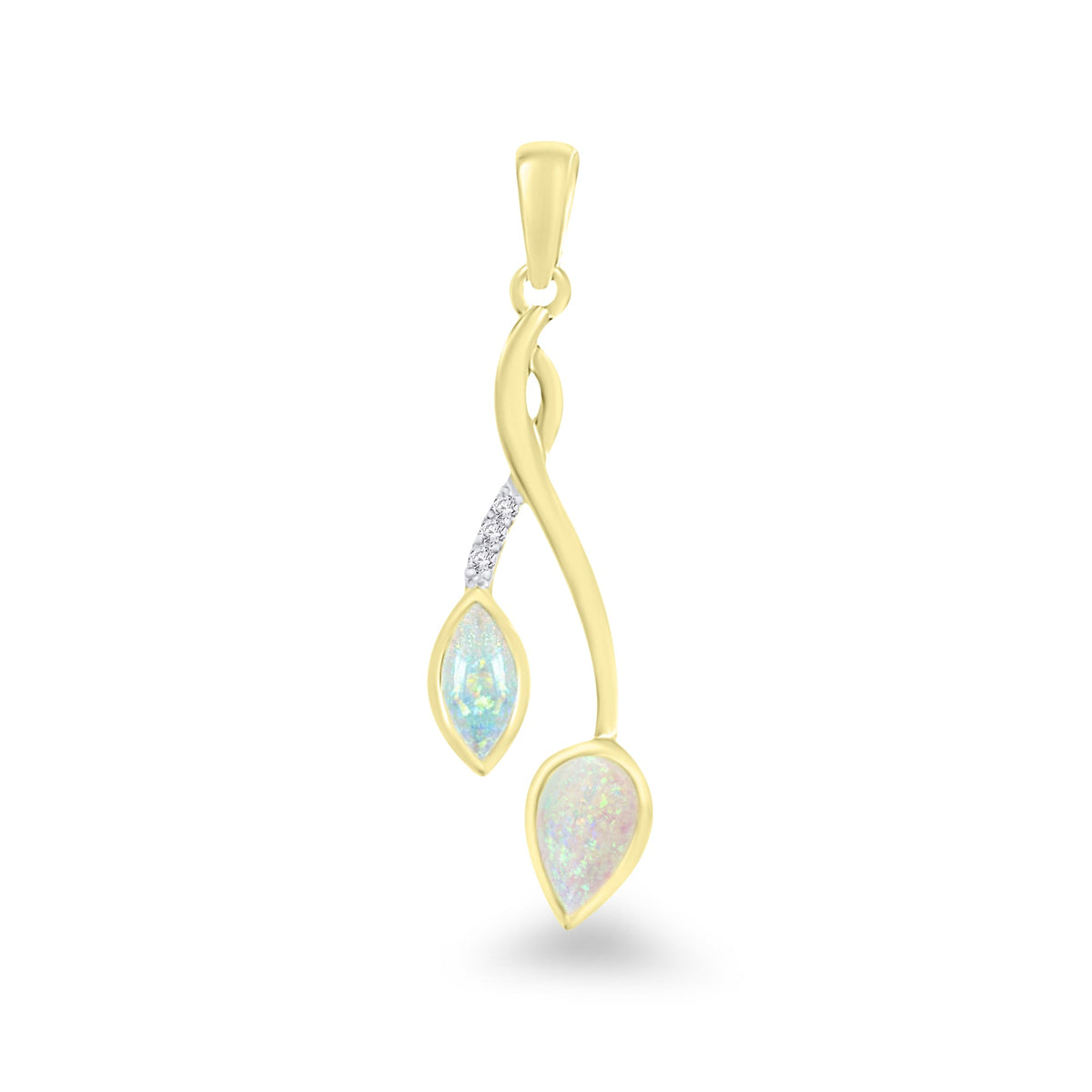 9ct gold marquise &amp; pear shape opal &amp; diamond set pendant 0.01ct