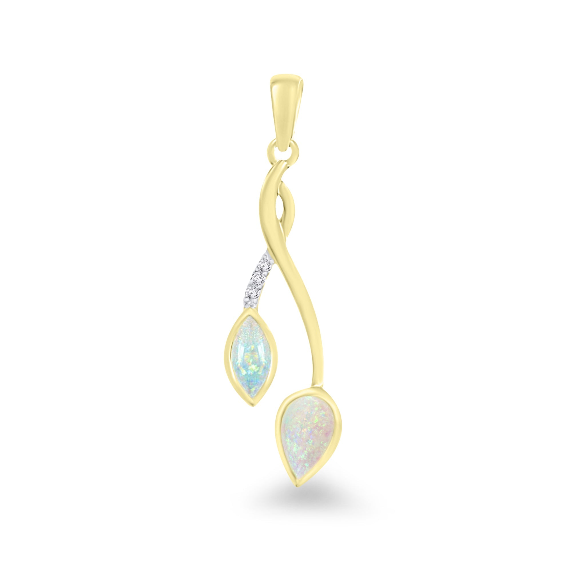 9ct gold marquise & pear shape opal & diamond set pendant 0.01ct