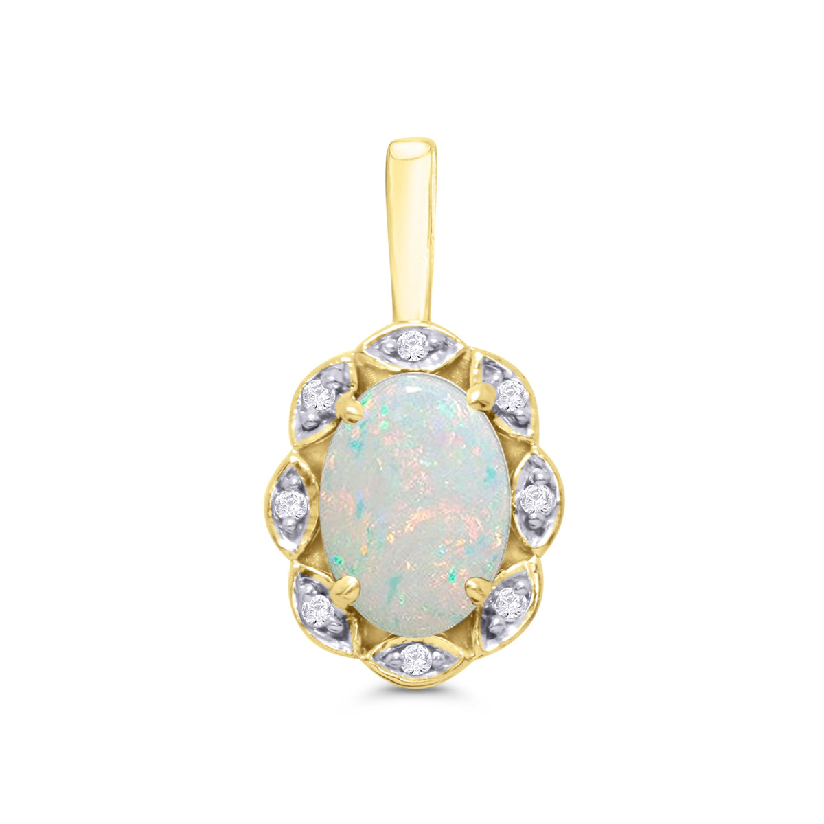 9ct gold 7x5 oval opal &amp; diamond set pendant 0.03ct